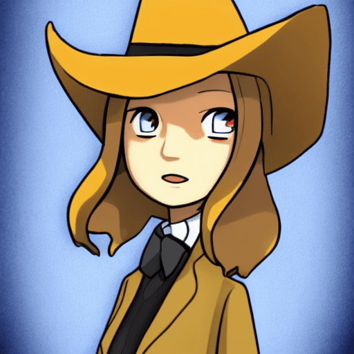 AI generated: expressive cartoon in professor layton style unreal charming seemingly mischievous irritated s, skyb...