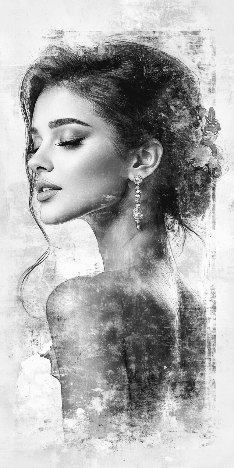 AI generated: Realistic black and white sketch of a beautiful Spanish woman, white background --chaos 75 --ar 1:2 ...