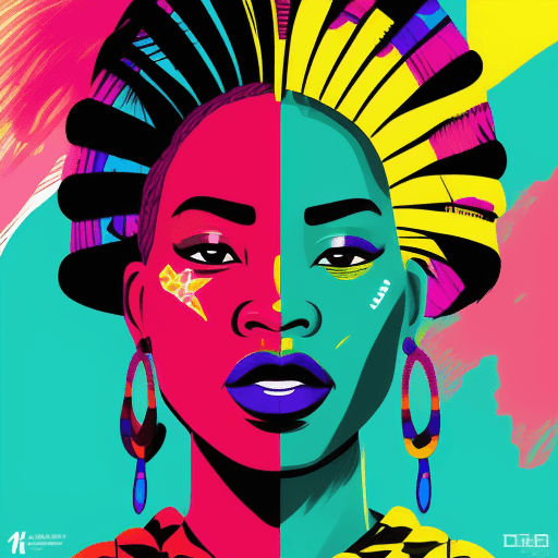 AI generated: Hawaiian artists, modern portrait series of African women in colorful gear, in the style of aggressi...