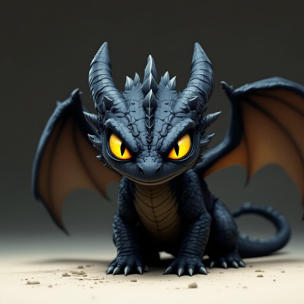 AI generated: dragon black, eyes yellow, big angry one with wings open.