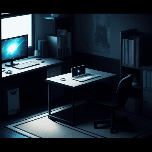 AI generated: room, anime style ,dark,night, computer, table