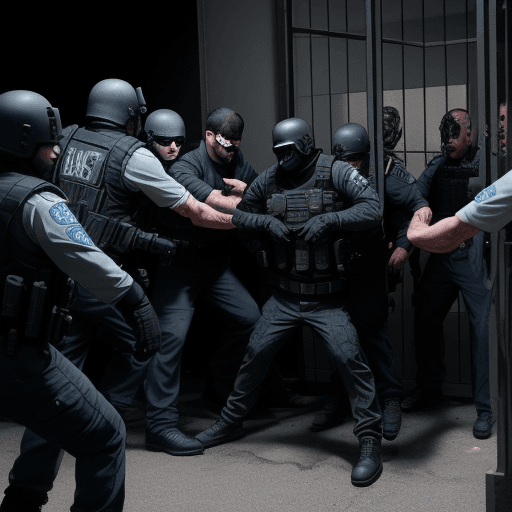 AI generated: a swat gang takes the devil prisoner in a hot fight