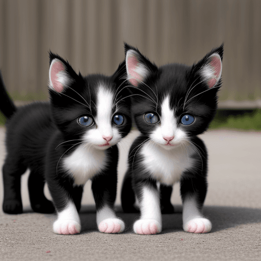 AI generated: Two black and white kittens playing outdoor