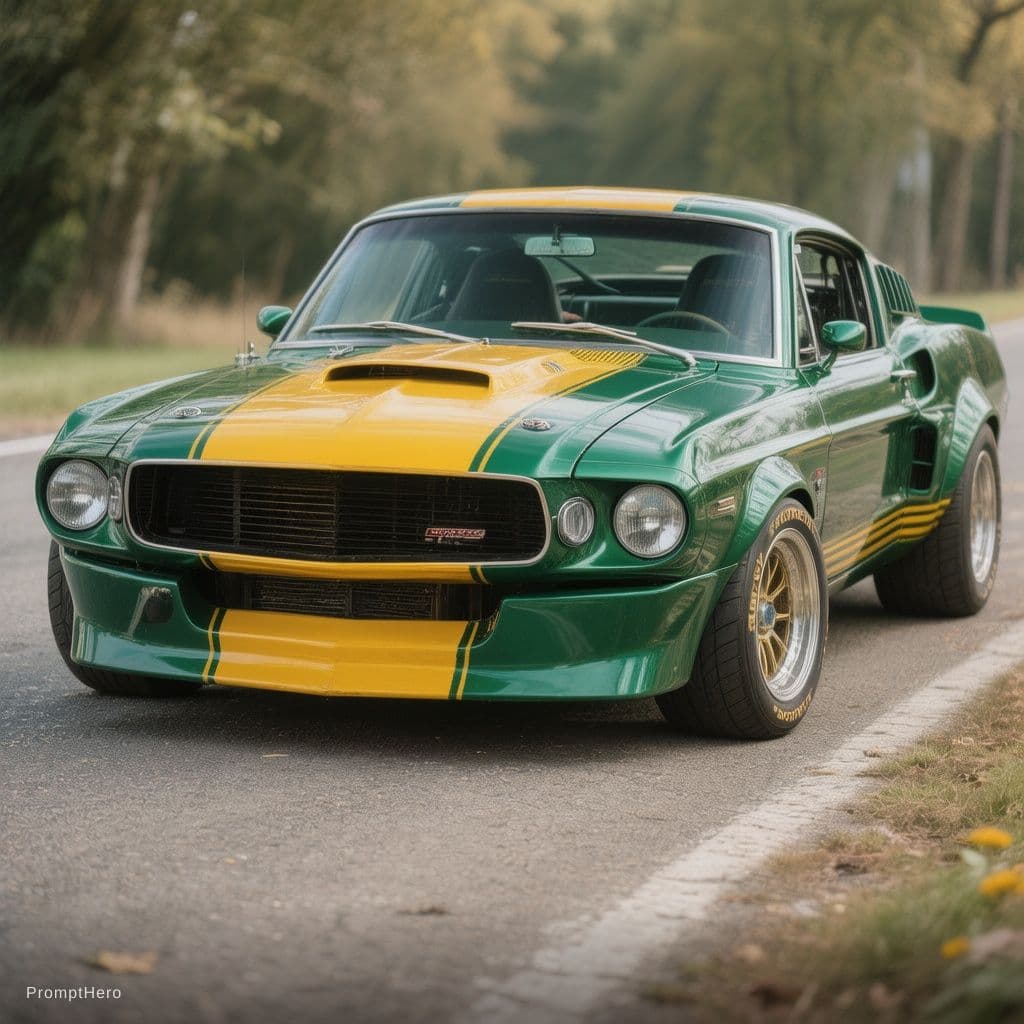 AI generated: a picture of the latest jaguar sports model, worked shopped muscle car. painted in the classic racin...