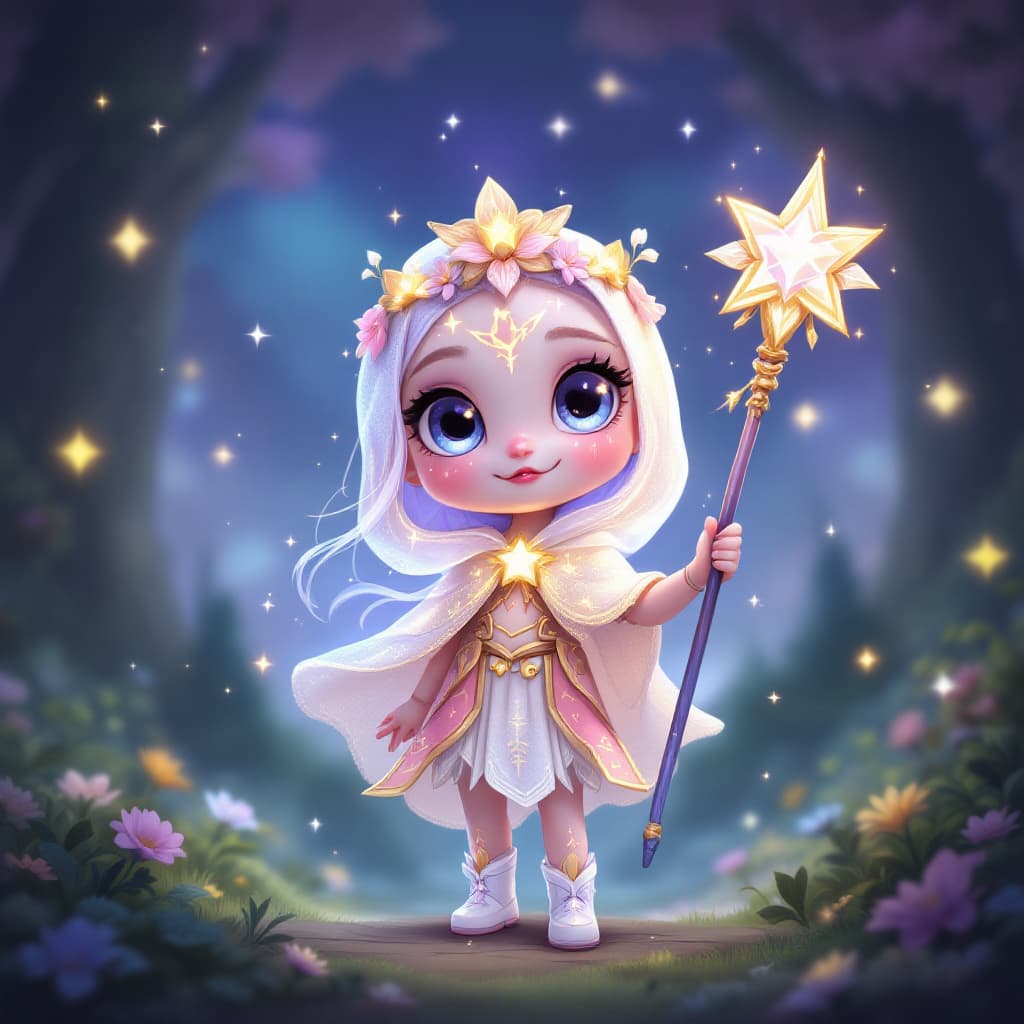 AI generated: Create a cute and whimsical character for a fantasy video game, named Astraea, a small, magical guar...