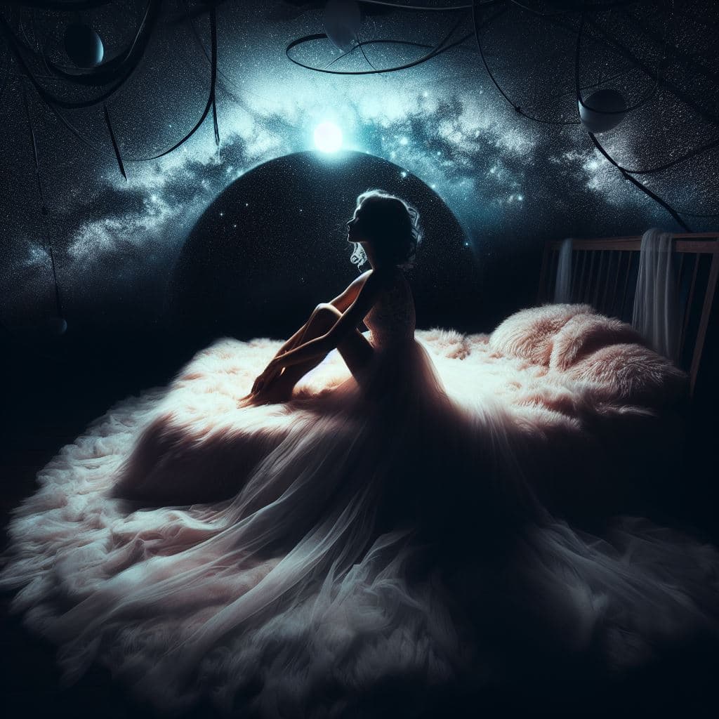 AI generated: Mesmerizingly Alluring Spectacular Beauty Masterpiece, fabulous beauty in a dark dimly lit starlight...