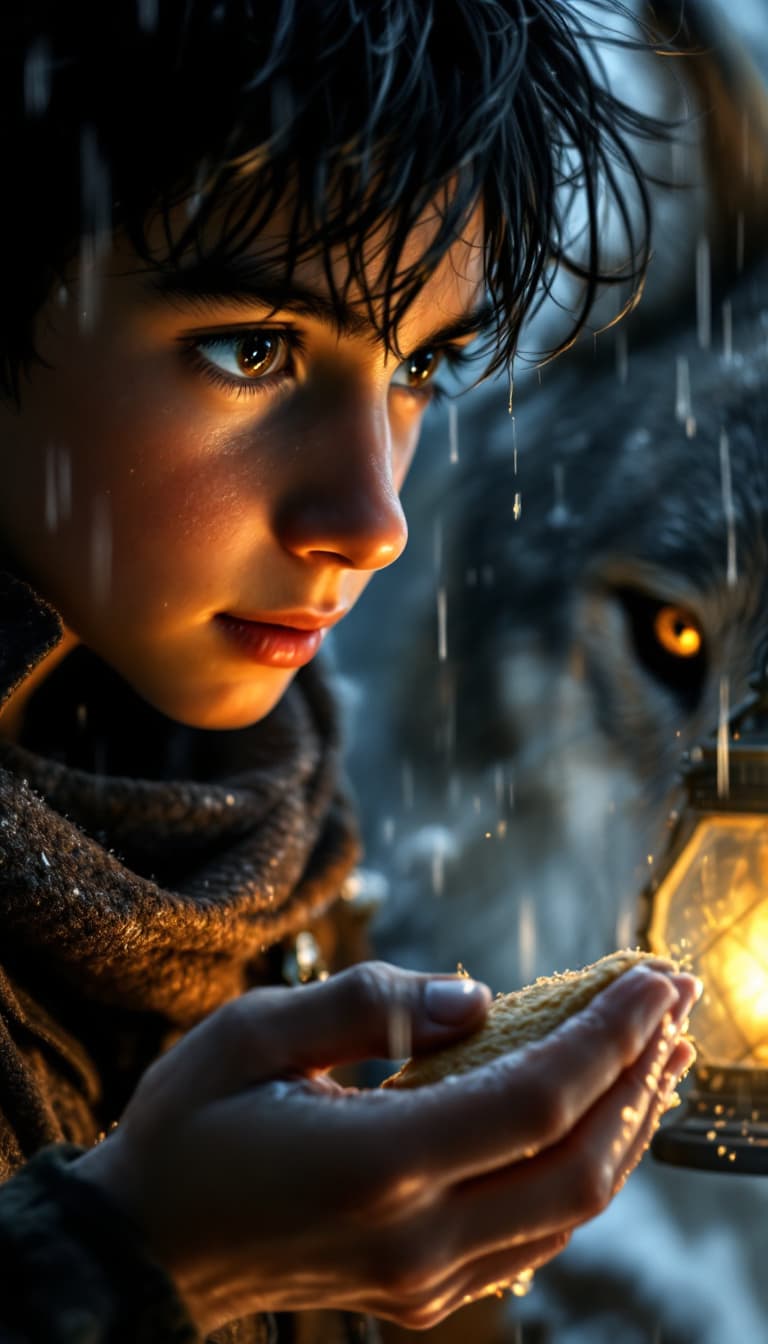 AI generated: Close
Description: A close-up of Norooz’s hand, a 10-year-old boy with messy jet-black hair, almond-...