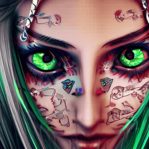 AI generated: Beautiful attractive fantasy female anime portrait with visible vivid tattoos, ultra realistic, hype...