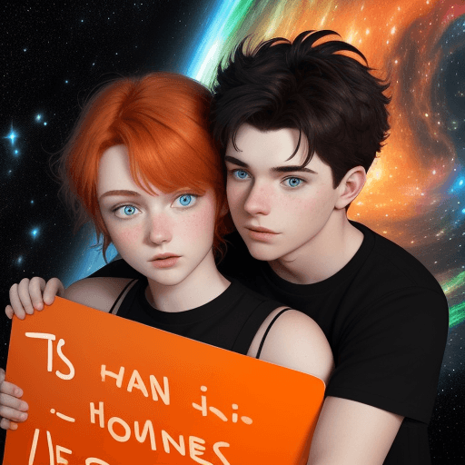 AI generated: a couple of boyfriends, the girl is red-haired with green eyes and the boy is adark-skinned with, bl...