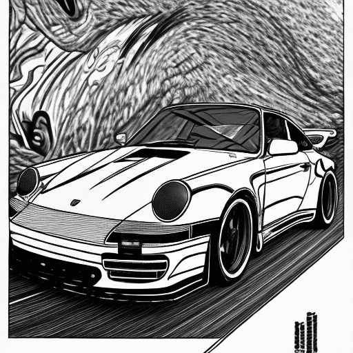 AI generated: porsche 911 turbo s 90s, drifting in initial d mountain, initial d art style, manga black and white,...