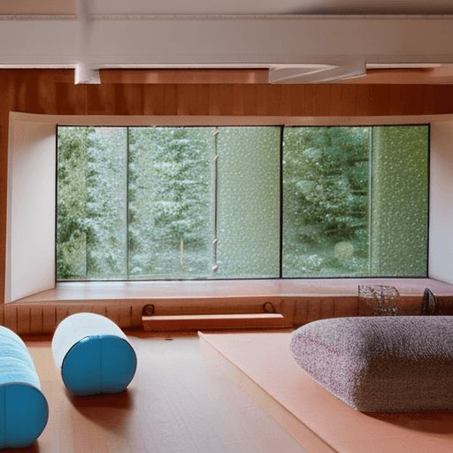 AI generated: High resolution photography interior design, dreamy sunken living room conversation pit, wooden floo...