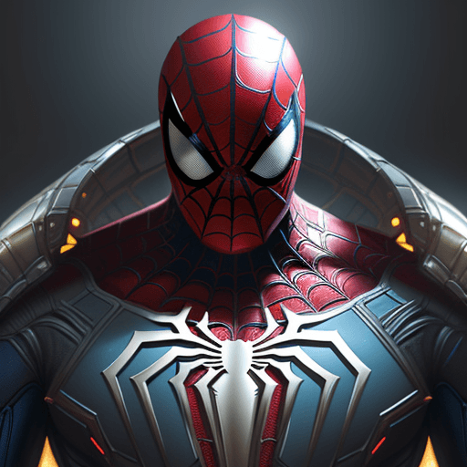 AI generated: portrait of spiderman with cybernetic heavy armor, sci - fi, glowing intricate, full body, elegant, ...
