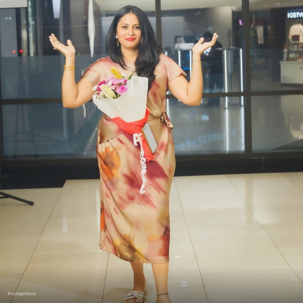 AI generated: Rising her both hands to see her underarms 