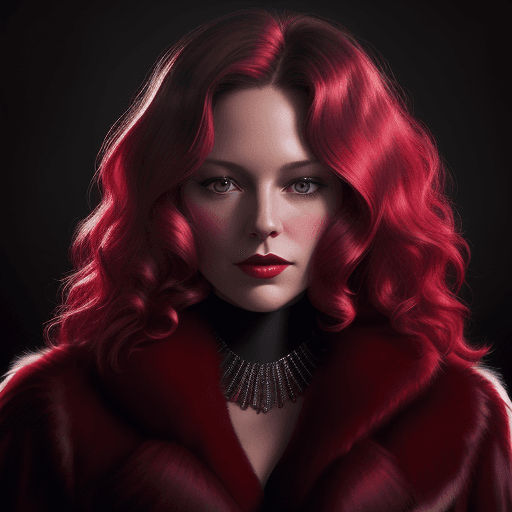 AI generated: rachel wyeth in her red fur coat, in the style of captivating lighting, glamorous hollywood portrait...