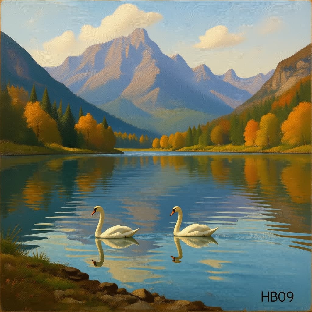 AI generated: Peaceful scene at Lake Geneva. Oil painting
With the discreet and very small watermark "HB09" at th...