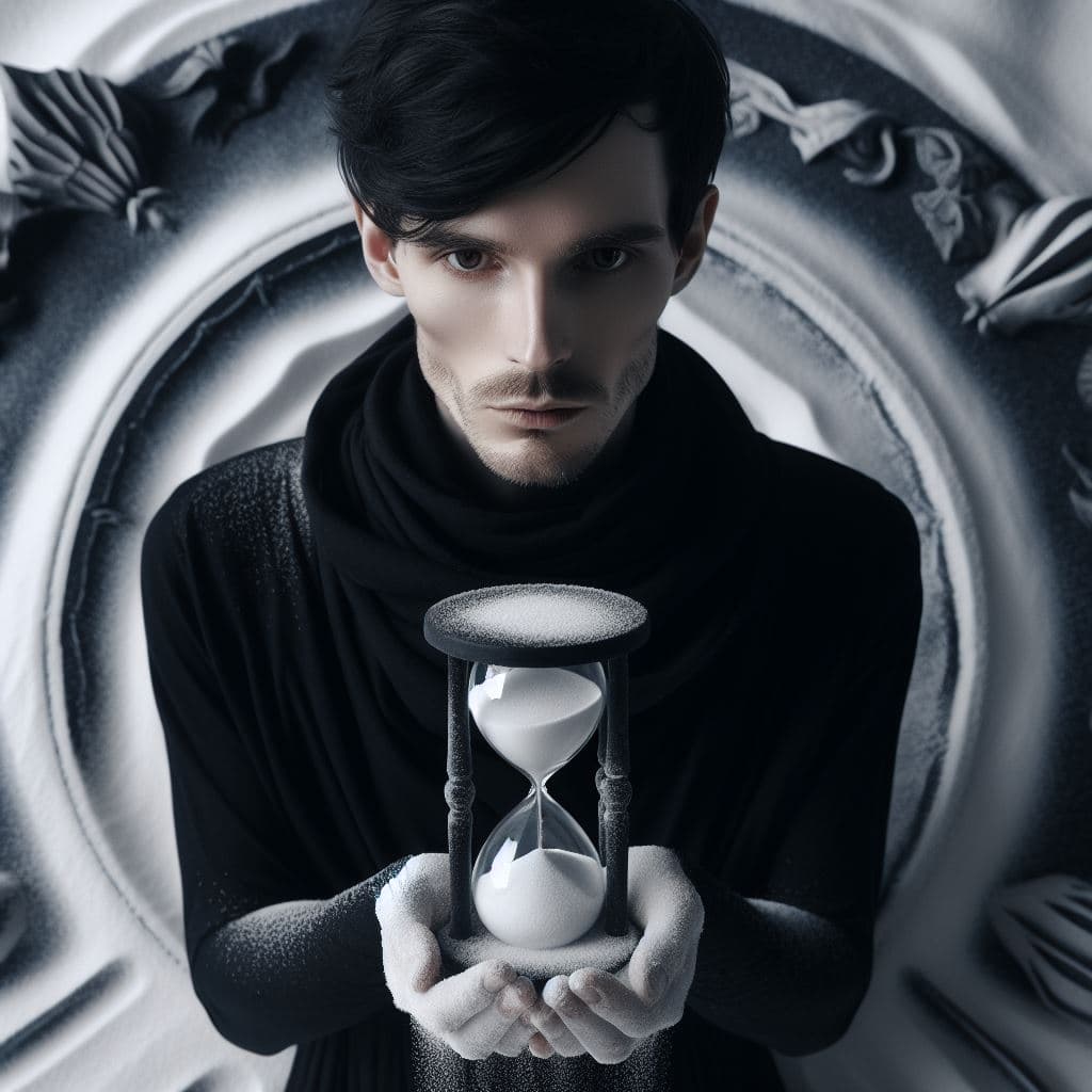 AI generated: /imagine prompt: archaic, anachronism, full figure, super realistic thin pale man, with short dark h...