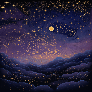 AI generated: A celestial vector of stars twinkling, with celestial-inspired patterns, in shades of purple and gol...
