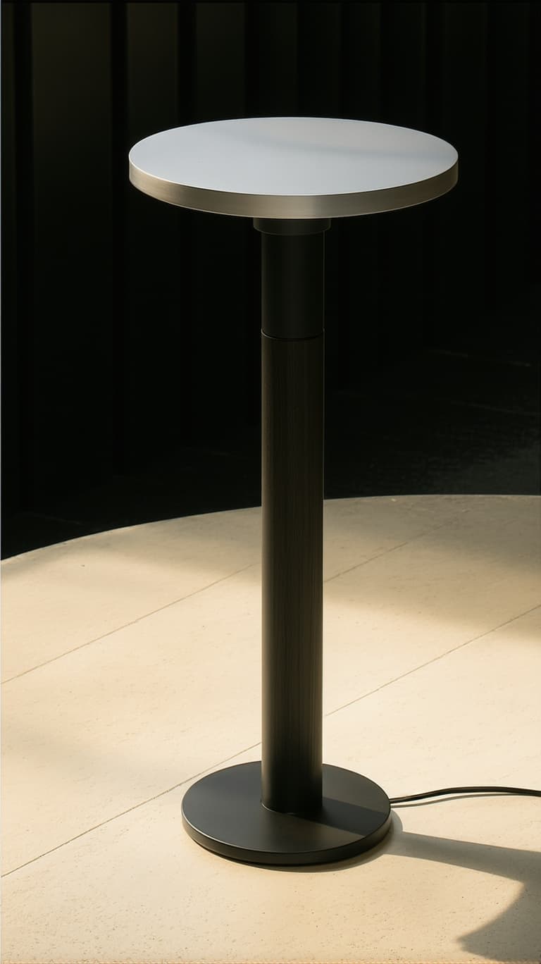 AI generated: Dutch angle, Industrial design concept of a Outdoor lamp matte finised top covered by an aluminum di...