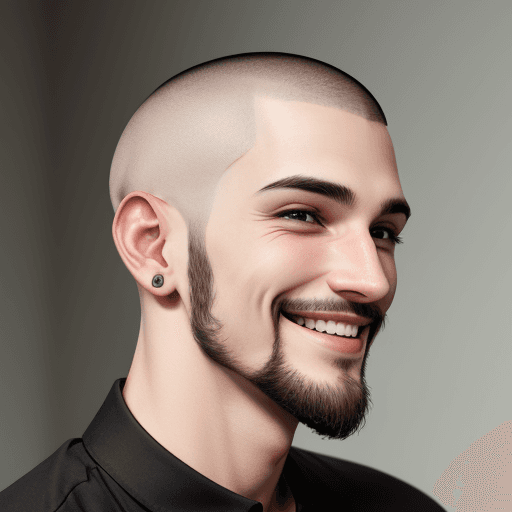 AI generated: male buzz cut smiling black shirt goatee