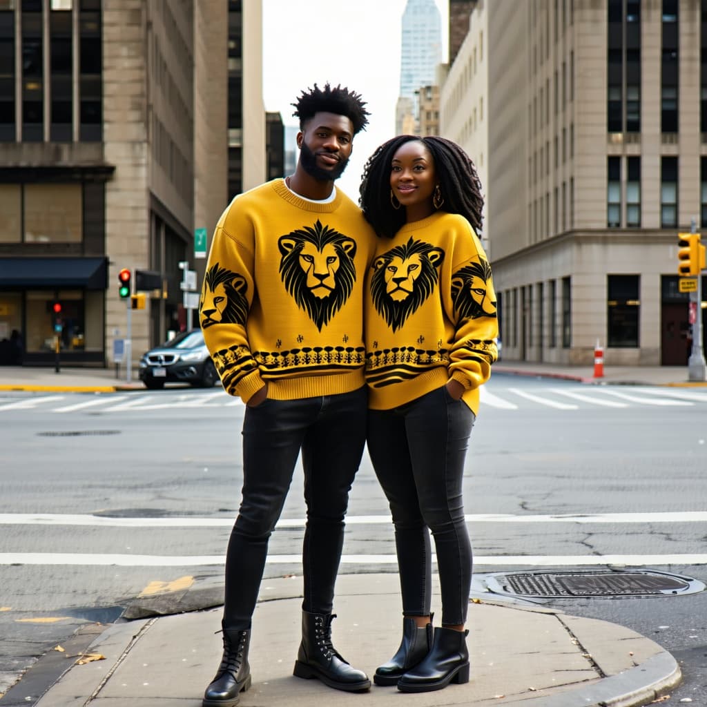 AI generated: 4K HD realistic african american couple standing on a downtown street corner waiting to cross the st...