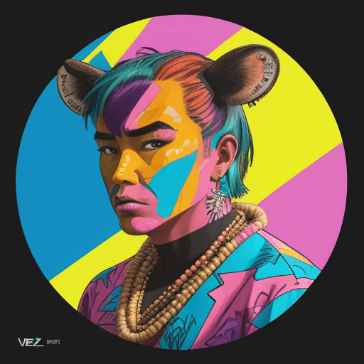 AI generated: Hawaiian artists, modern portrait series of a nelore cattle in colorful wear, in the style of aggres...