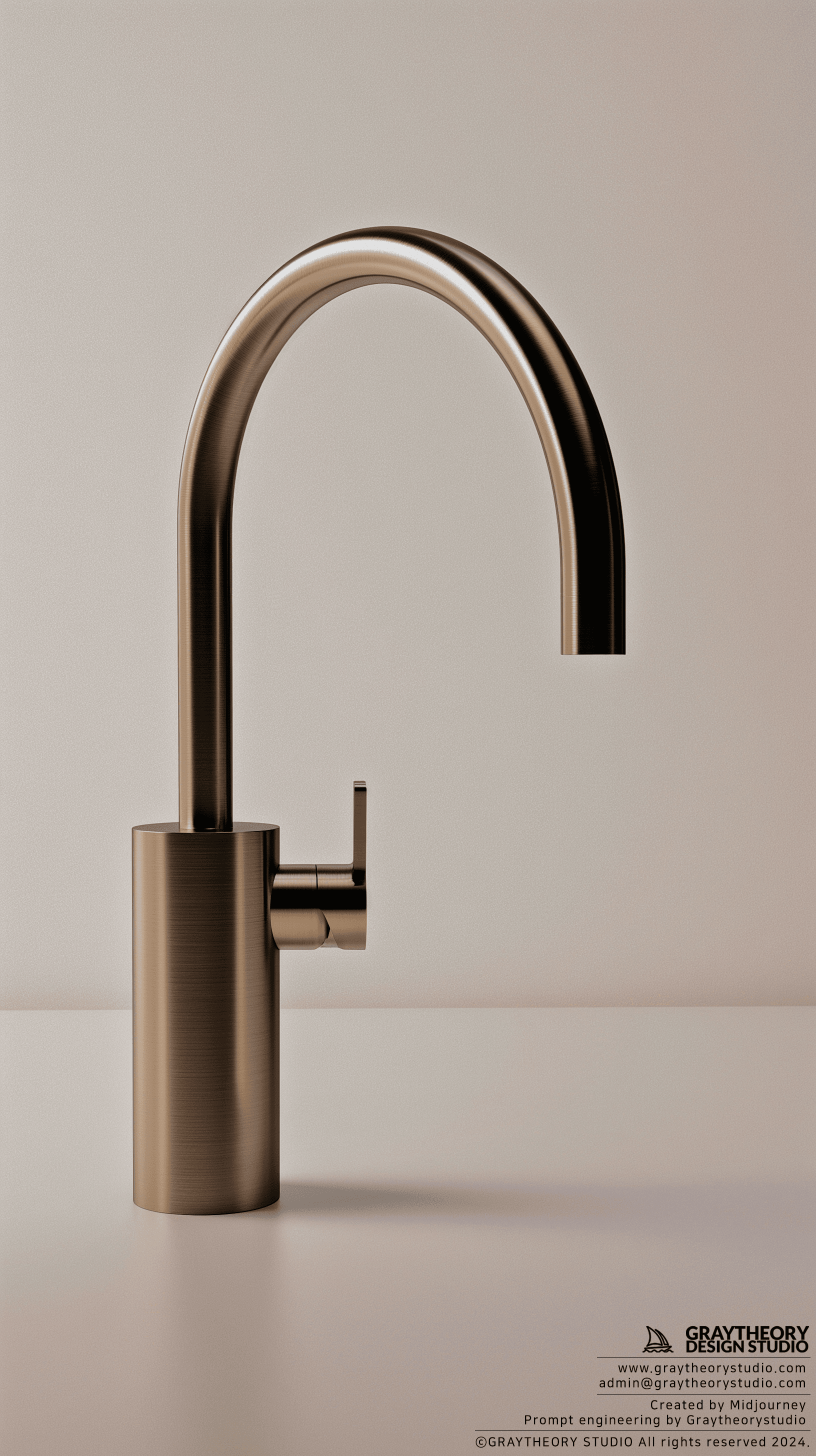 AI generated: Gessi's kitchen faucet in stainless steel, eggshell finish, Canon EOS-1D X Mark III, Canon EF 100mm ...