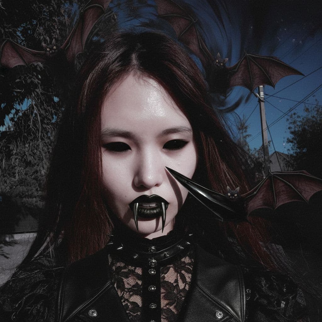 AI generated: lipstick vampire, in the style of edgy surrealism, veronika pinke, ina wong, gothcore, ren hang, dar...