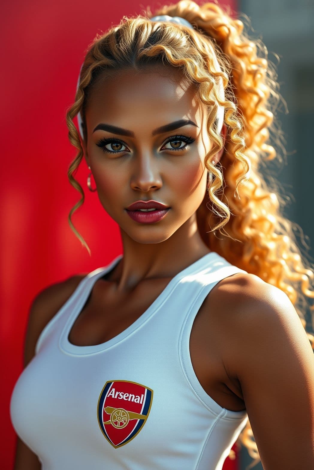 AI generated: Arsenal Gunners Stunning woman fan