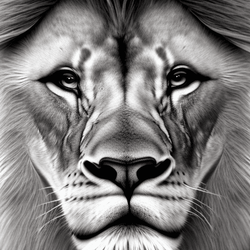 AI generated: Photo of a ultra realistic grieving lion, dramatic light, pale dark b/w, cinematic lighting, battere...