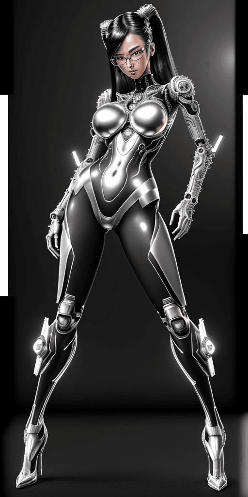 AI generated: high quality:1.8, good quality:1.8, beautiful:1.8, sci-fi, cyber punk, jewelry, glasses, full body p...