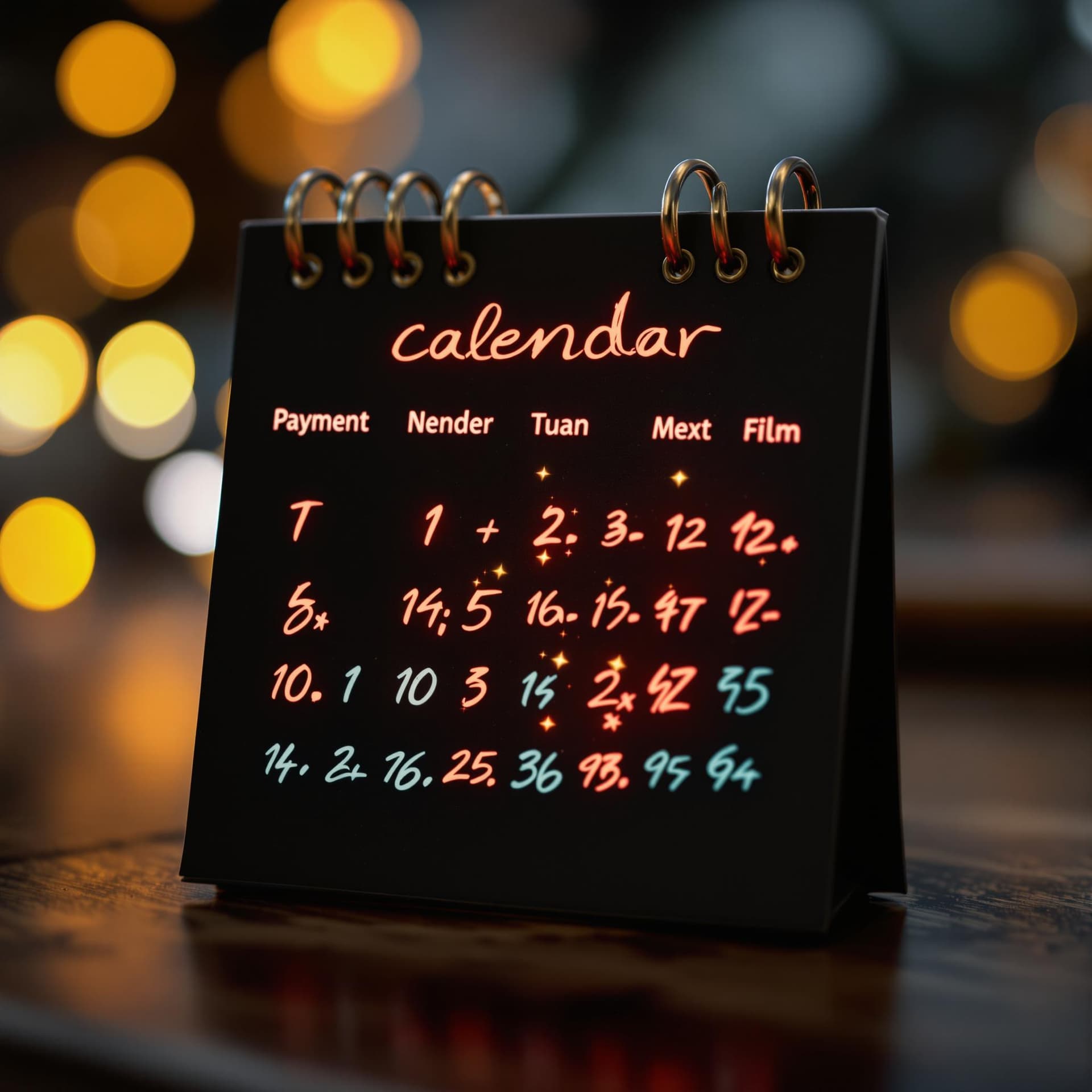 AI generated: A calendar with scheduled payment reminders dslr, ultra quality, sharp focus, tack sharp, dof, film ...