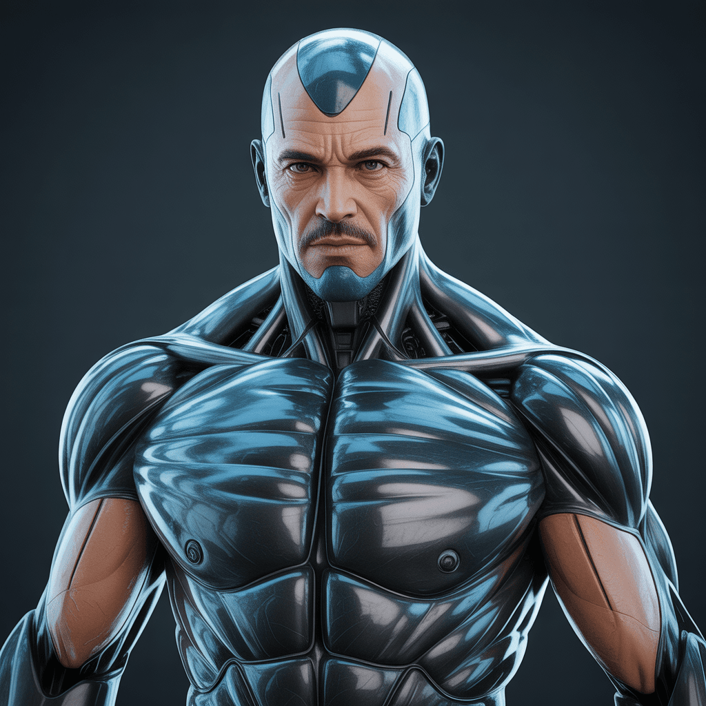 AI generated: 3d render, best quality, ultra realic, ultimate detailed, half-body shot : charismatic muscular huma...