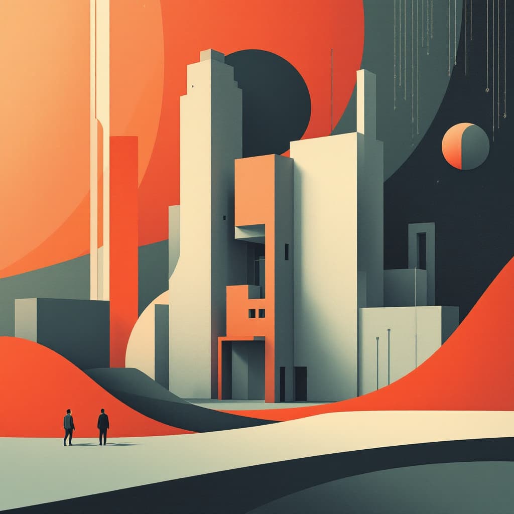 AI generated: Create a poster with Bauhaus principles that focus on the improvement of design in a modern age