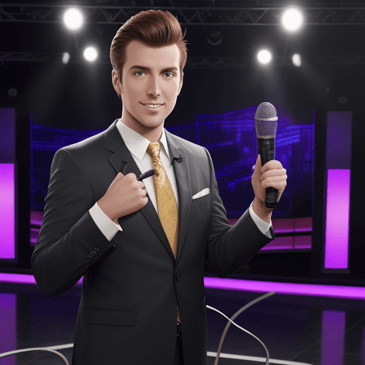 AI generated: Photo of Show Host with brokem nic due to cutted string of cable