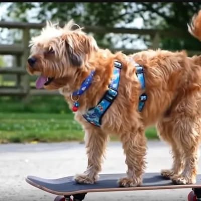AI generated video: a dog riding a skateboard