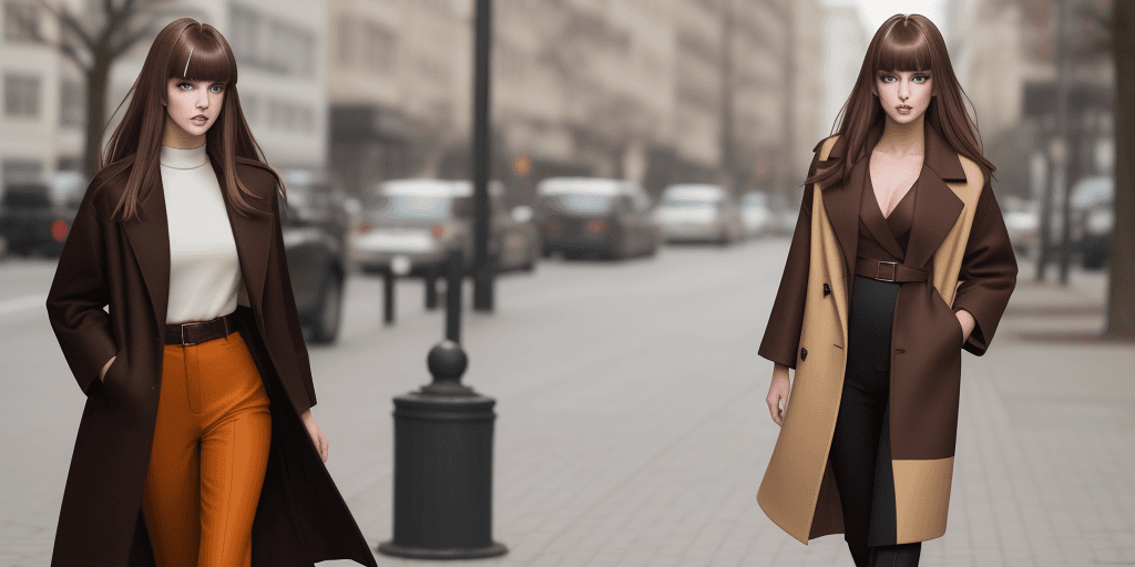 AI generated: A model with brown hair and bangs, walking, wearing colorful makeup in the style of an editorial fas...
