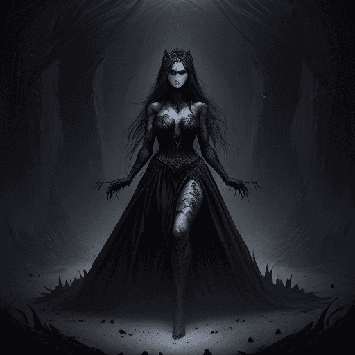 AI generated: create image of woman, a full body portrait of dark queen,perfect face,  dark fantasy randy theme, m...