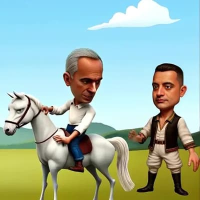 AI generated video: A man is riding a horse and another man knocks him off, steals his horse, and gallops away with it.