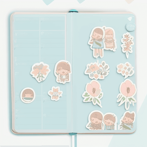 AI generated:  Daily Sticker, Icon Stickers,Planner Sticker, pastel blue, pastel green, pastel light brown, cute, ...