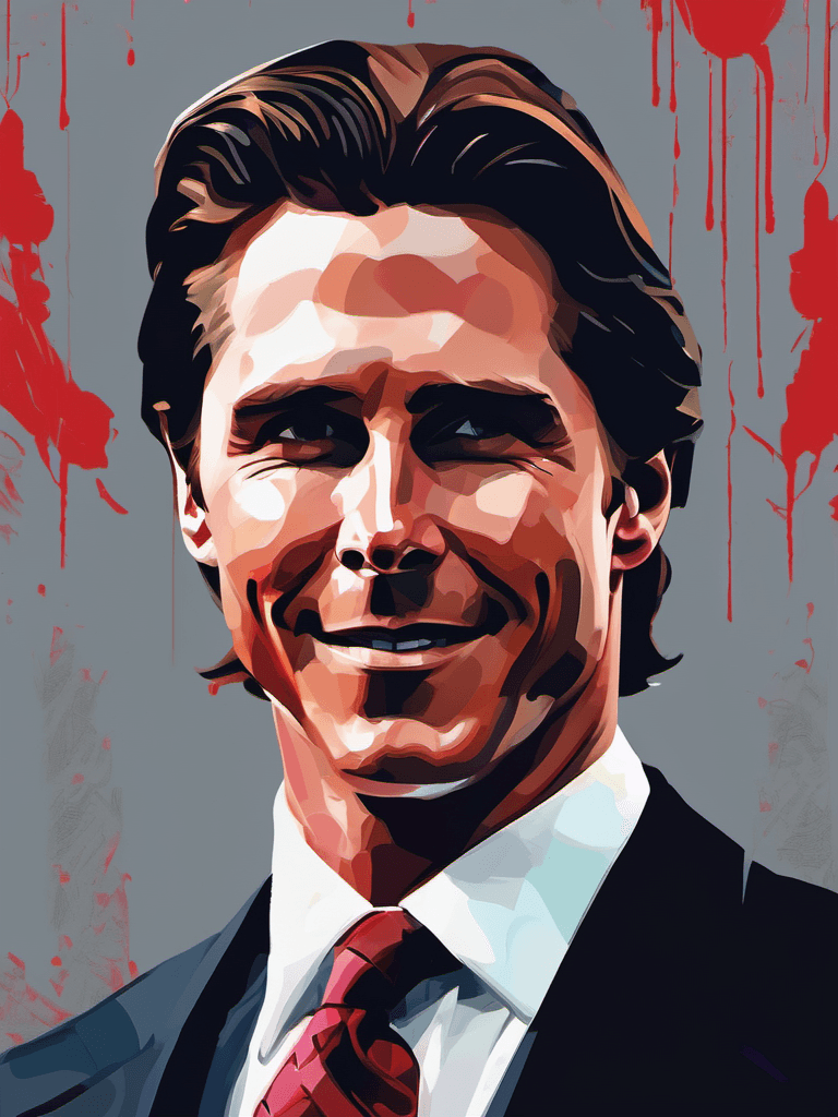 AI generated: digital portrait of Christian Bale as Patrick Bateman from american psycho, elegant, psychopathic, d...