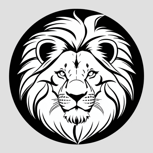 AI generated: lion head vector logo, simple, black and white, Adobe Illustrator