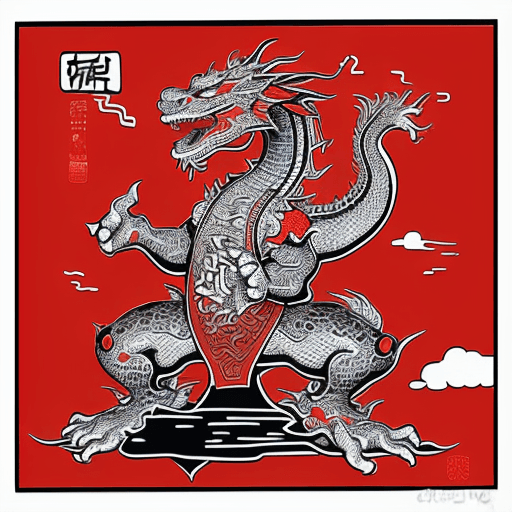 AI generated: a traditional chinese dragon, four paw, keith haring style, thick line draft, lino print, cool, simp...