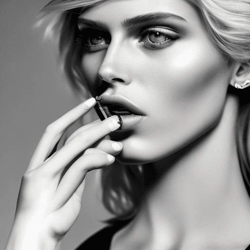 AI generated: close-up of a stunning fashion blonde model somking a cigarette, ultra-realistic, portrait, shot on ...