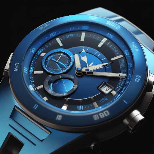 AI generated: a futuristic blue and black wrist watch, shot on Agfa Vista 200,with 4 numbers, side-angle view, 4k ...