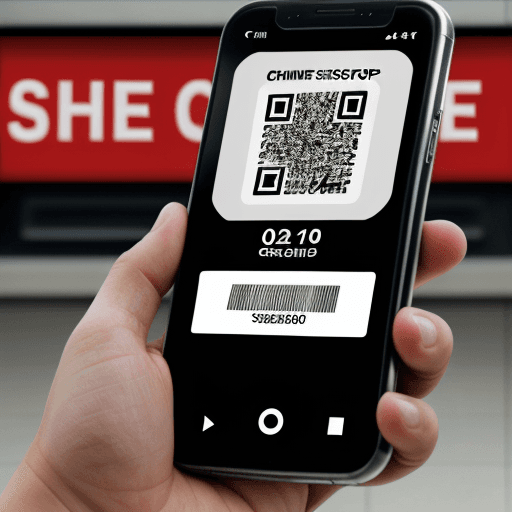 AI generated: the phone scans the QR code, but the phone display shows a stop sign, scam, fraud