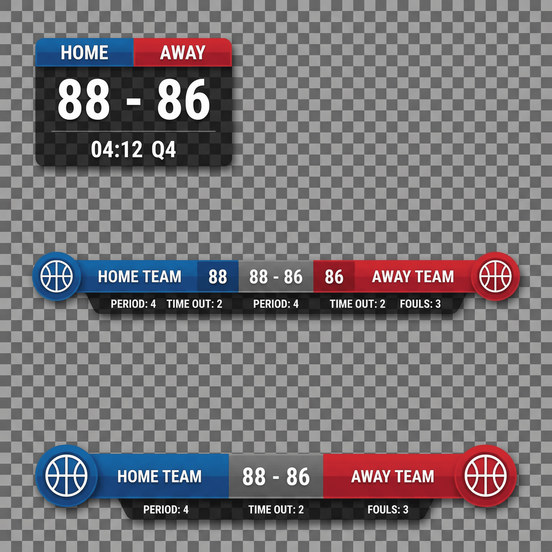 AI generated: Professional basketball broadcast overlay design, transparent background,
modern scorebug and full s...