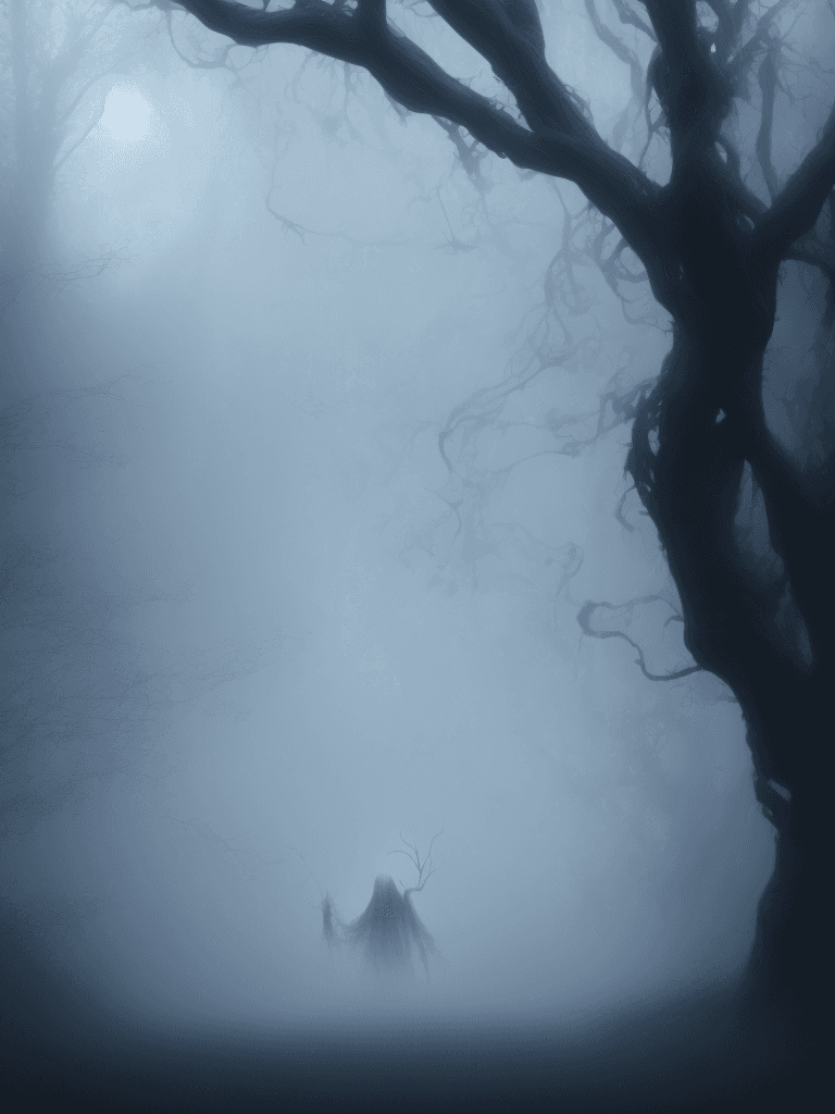 AI generated: Ghost in mist, Realistic, Hauntingly beautiful, feerie lighting, wispy tendrils, etherial, Highly de...