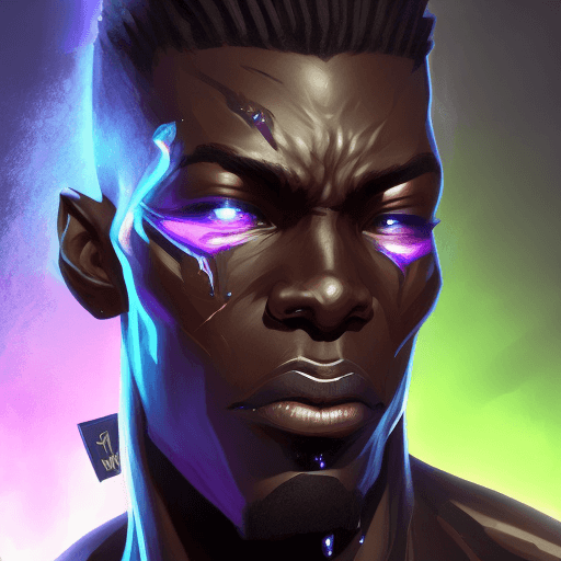 AI generated: Male, pitch black skin, villain head and shoulders portrait, 8k resolution concept art portrait by G...