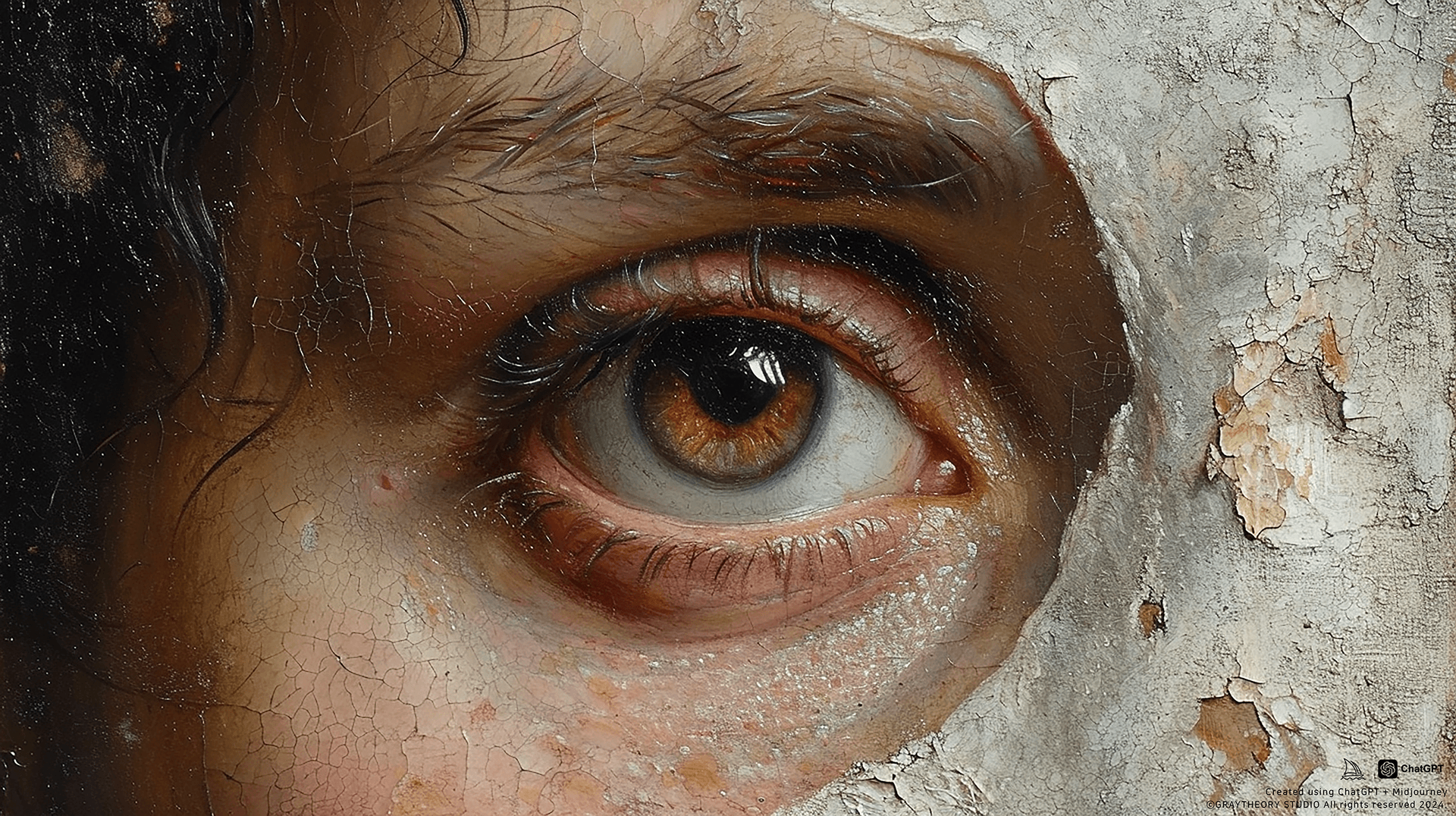AI generated: portrait, man, oil painting, grainy painting, empty eye, minimalist avant-garde drawing, many detail...