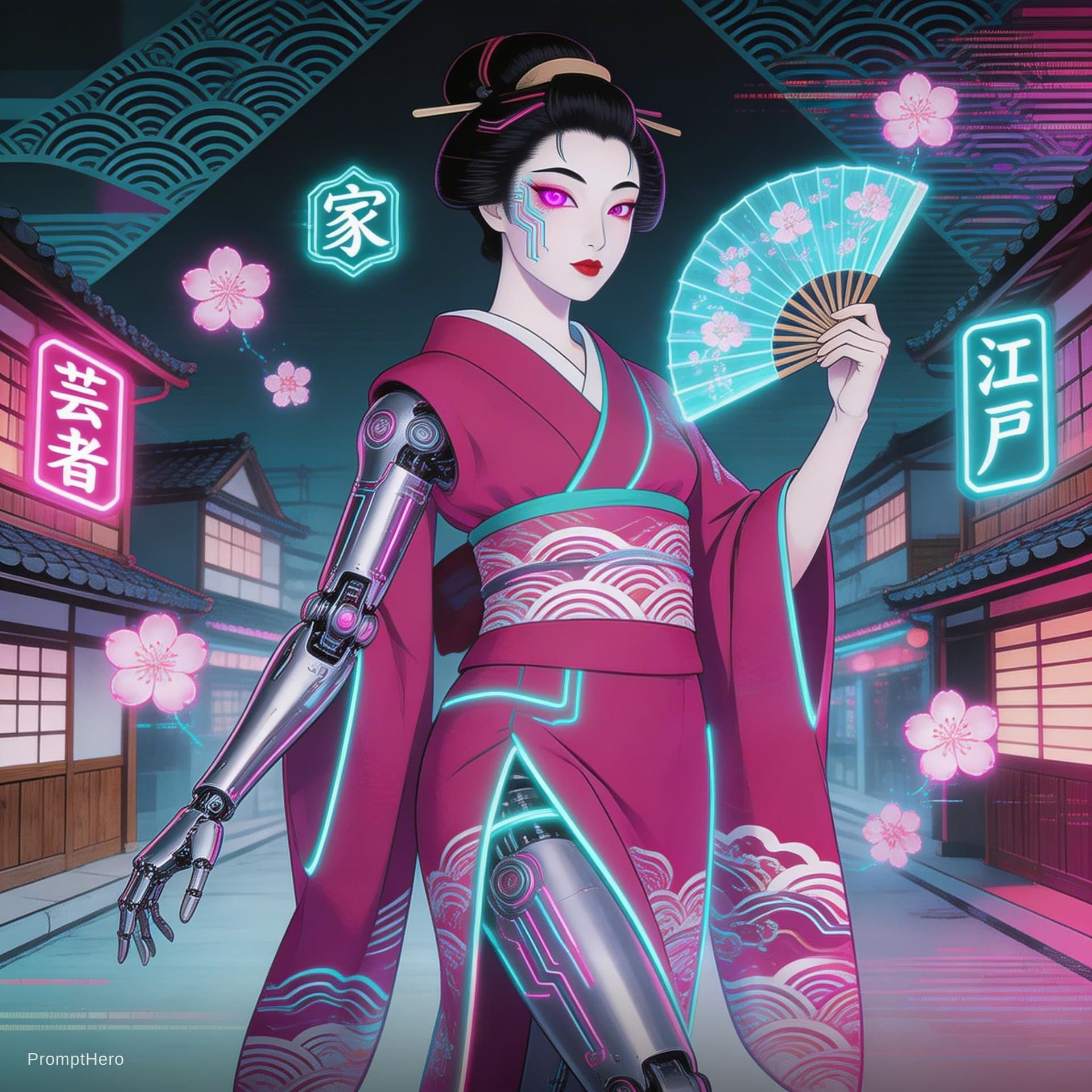 AI generated: Neo-Cyberpunk Cyber-Edo Japanese illustration of a [CHARACTER_TYPE] in a cinematic [POSE_OR_ACTION],...